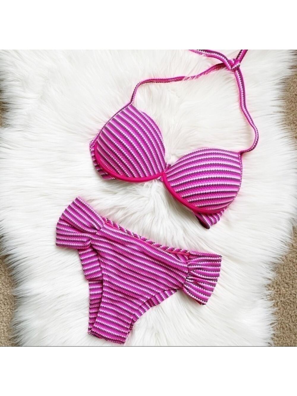 Chevron Pink Brazilian Halter Bikini Set Size M